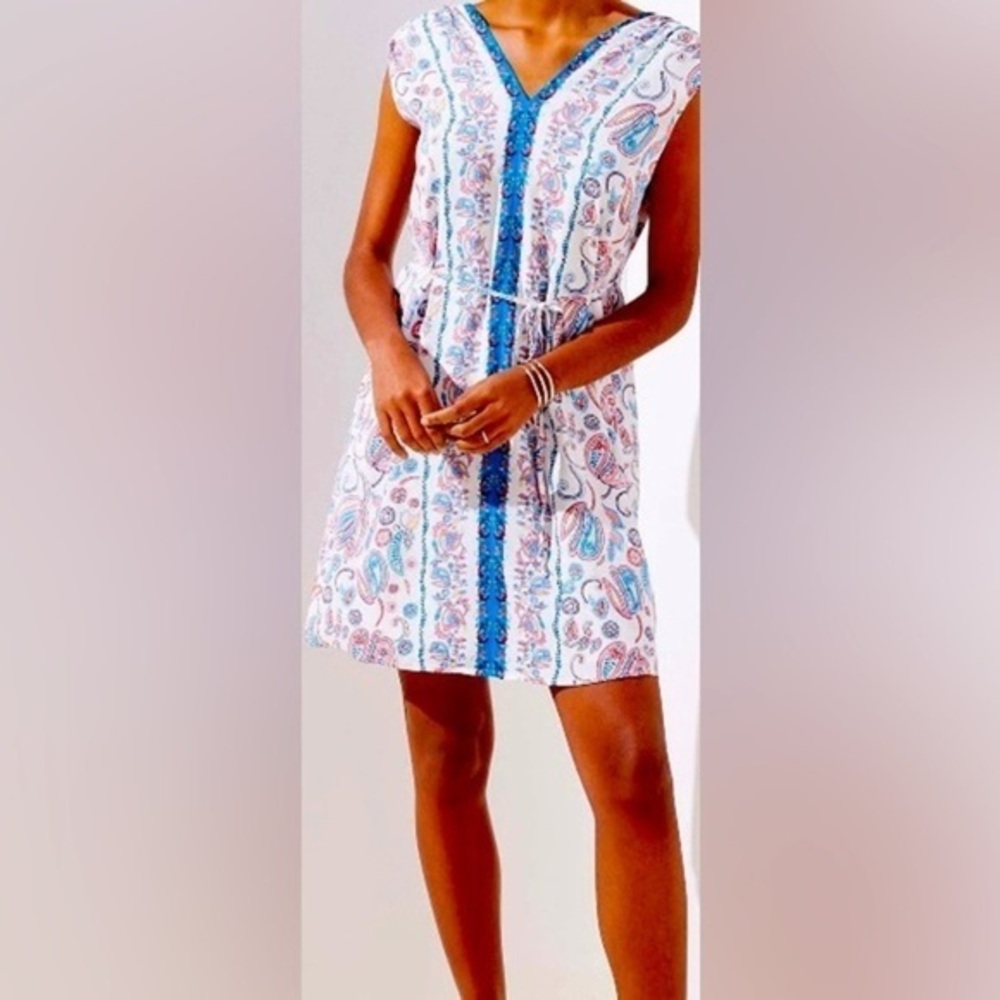 LOFT White and Colorful Bohemian Paisley Mini Dress Size Medium, Summer Go To